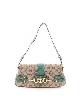 Gucci Shoulder Bag GG Canvas Horsebit Beige Green